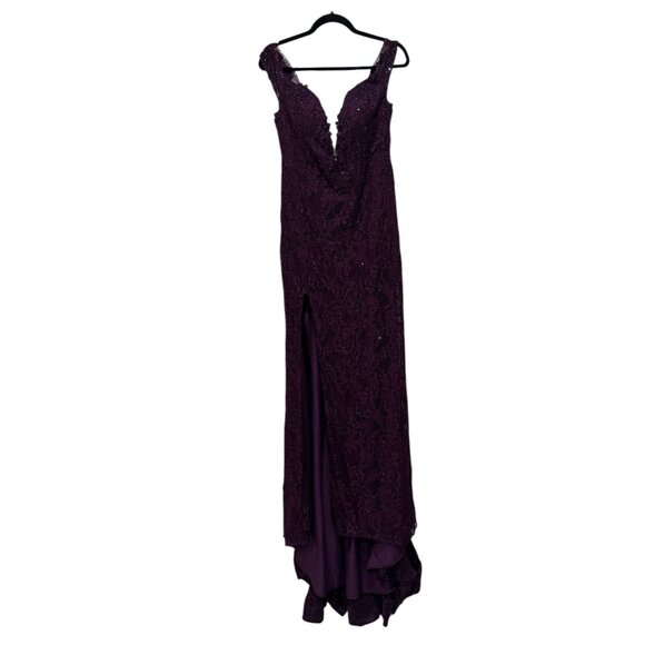 La Femme Women's Dark Berry Off The Shoulder High Slit Dress 14 - Picture 3 of 6
